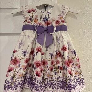 Blueberi Boulevard Floral Dress with Purple Bow